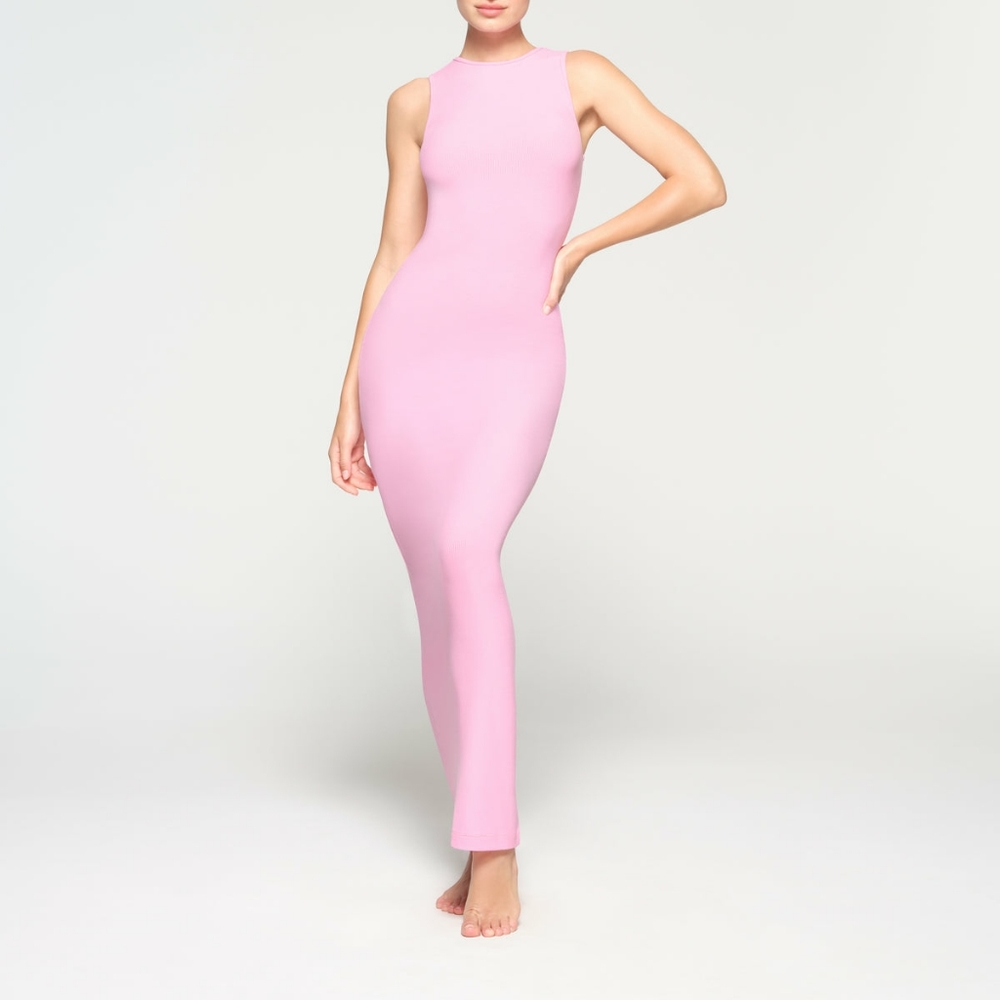 NWOT SKIMS Cotton Candy Soft Lounge Sleeveless Long Dress Pink Maxi Kim K New